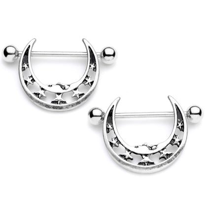 14G 7/8 Starry Crescent Moon Nipple Shield Set