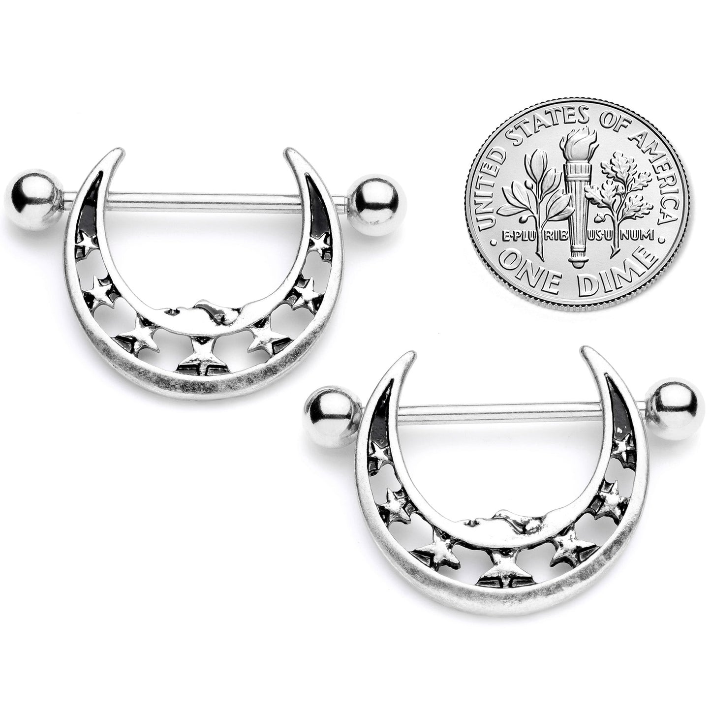 14G 7/8 Starry Crescent Moon Nipple Shield Set