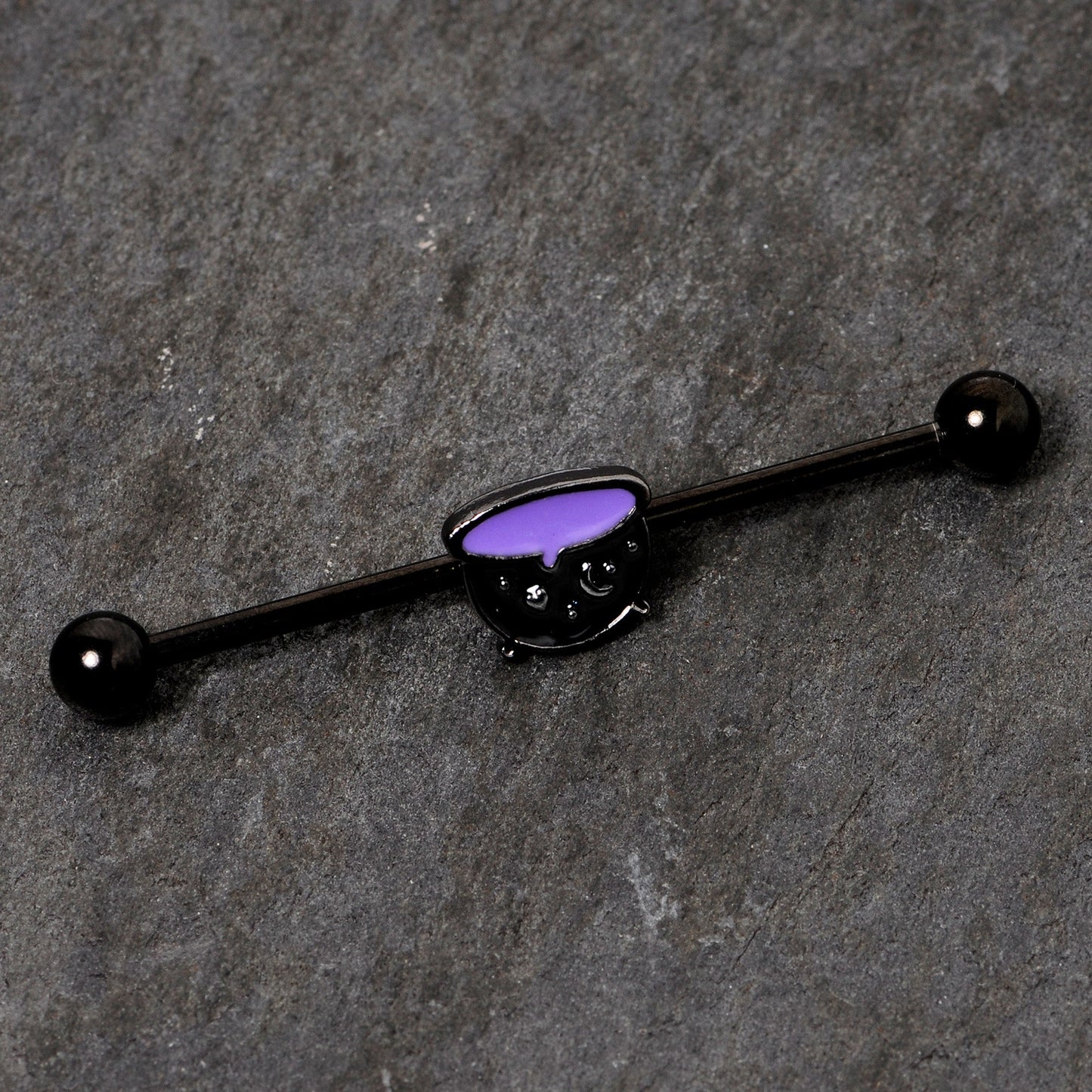 14G Black Purple Cauldron Halloween Industrial Barbell 38mm