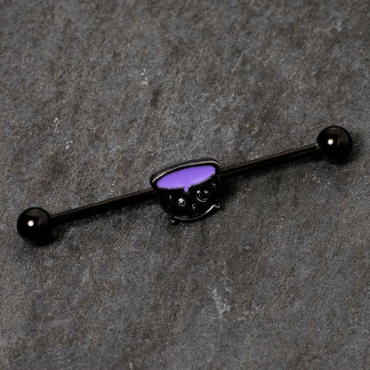 14G Black Purple Cauldron Halloween Industrial Barbell 38mm