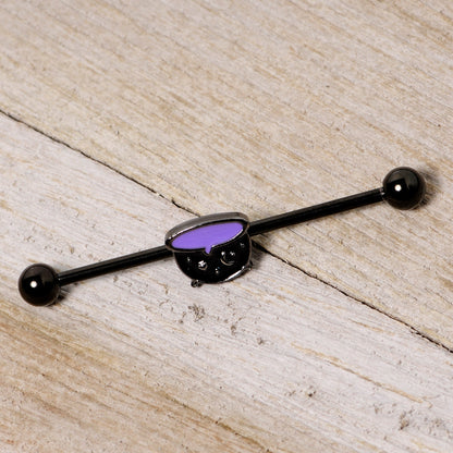 14G Black Purple Cauldron Halloween Industrial Barbell 38mm