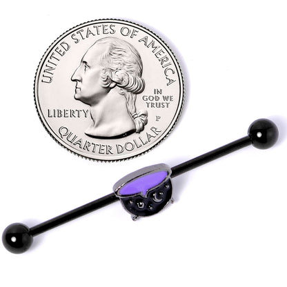 14G Black Purple Cauldron Halloween Industrial Barbell 38mm