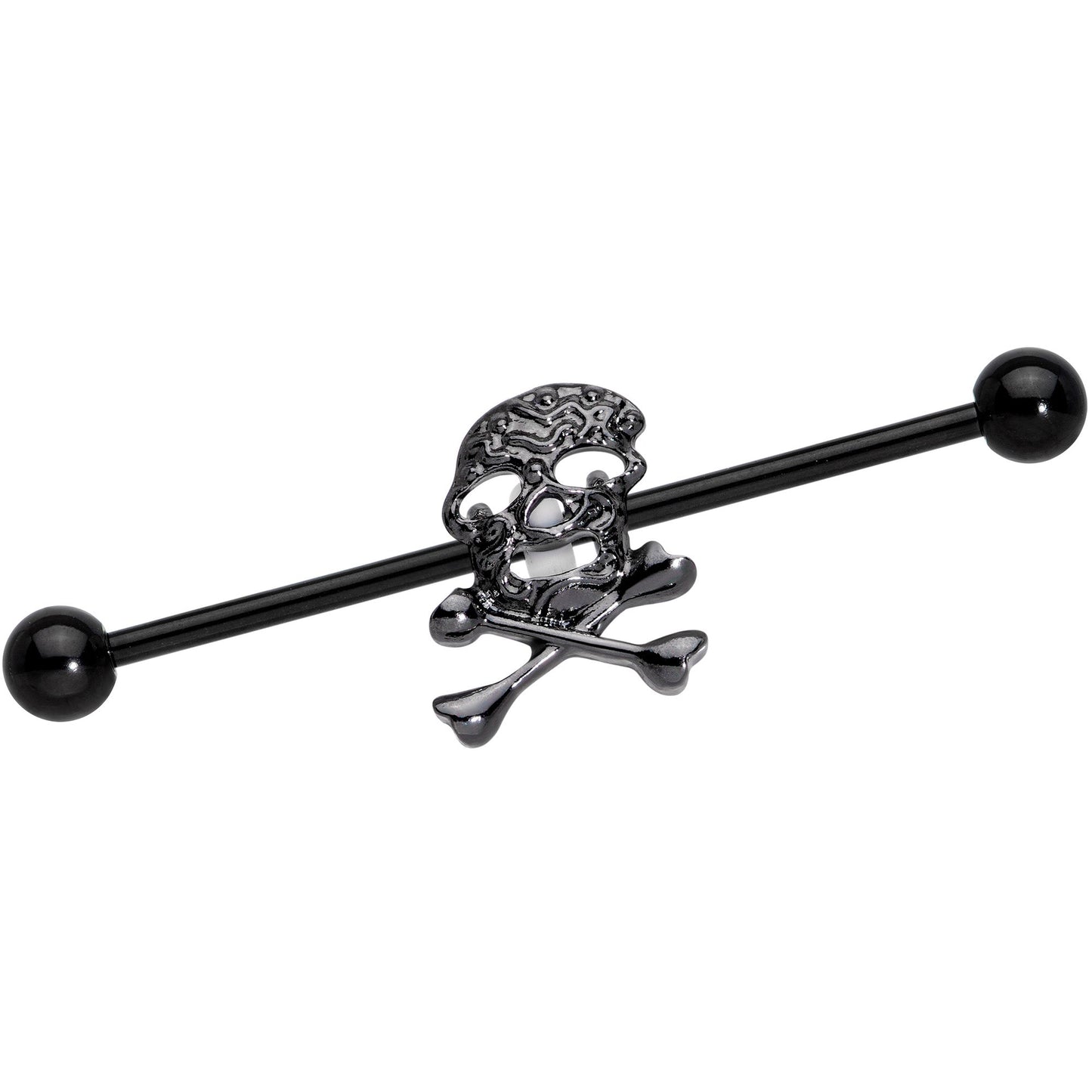 14G Black Skull and Crossbones Halloween Industrial Barbell 38mm