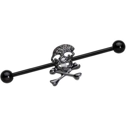 14G Black Skull and Crossbones Halloween Industrial Barbell 38mm