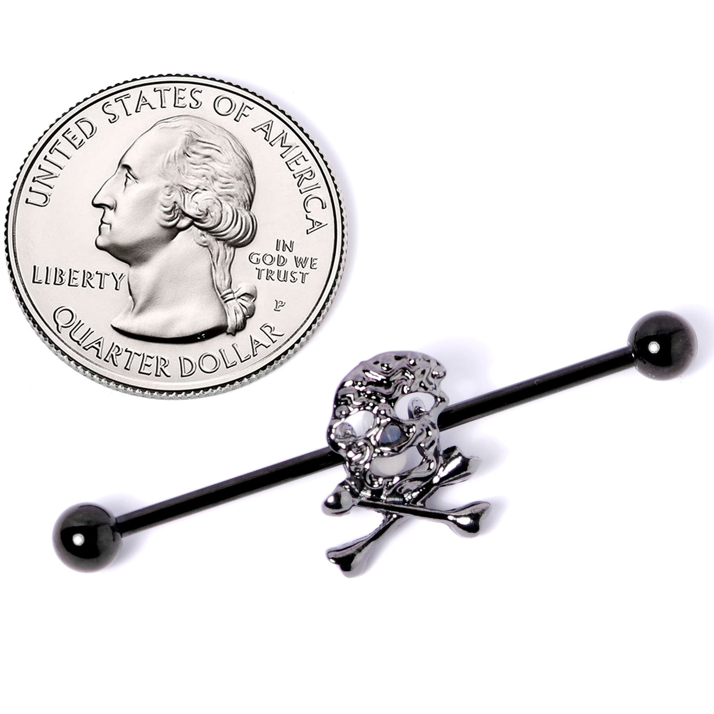 14G Black Skull and Crossbones Halloween Industrial Barbell 38mm
