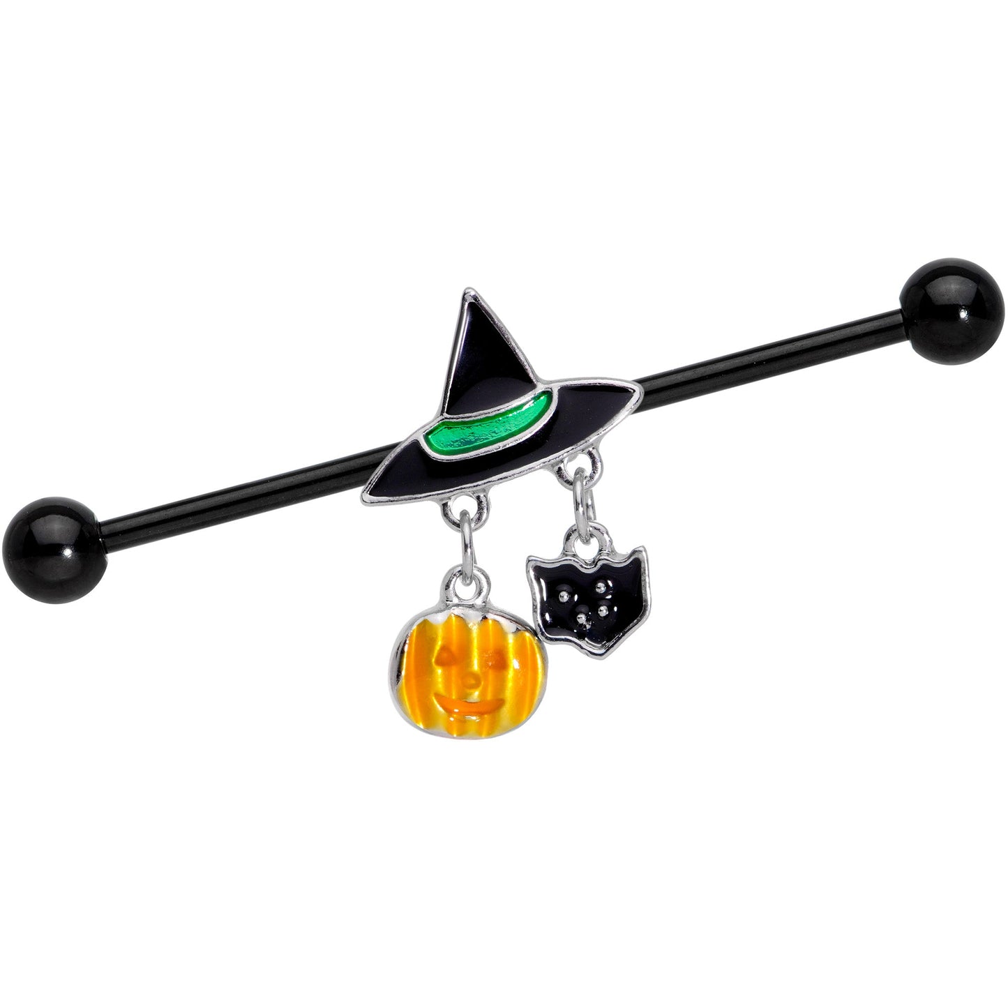 14G Black Cat Witch Hat Black Halloween Industrial Barbell 38mm