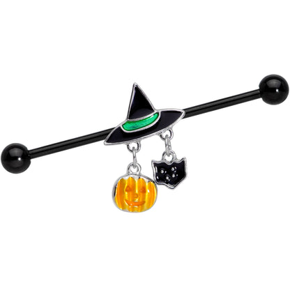 14G Black Cat Witch Hat Black Halloween Industrial Barbell 38mm