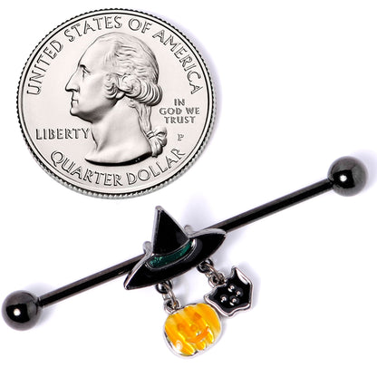 14G Black Cat Witch Hat Black Halloween Industrial Barbell 38mm