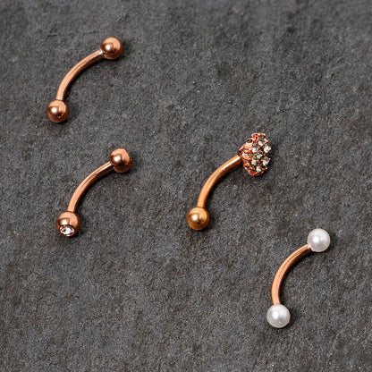 16G 5/16 Clear Gem Rose Gold Tone Curved Eyebrow Ring Set of 4