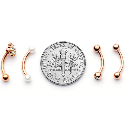 16G 5/16 Clear Gem Rose Gold Tone Curved Eyebrow Ring Set of 4