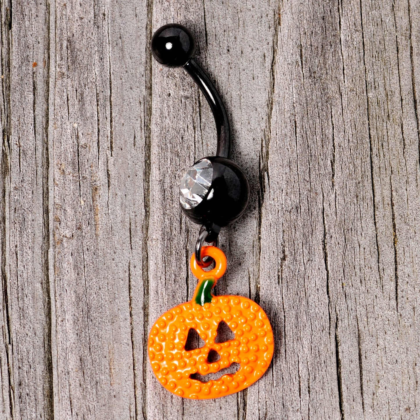 Clear Gem Black Orange Pumpkin Halloween Dangle Belly Ring