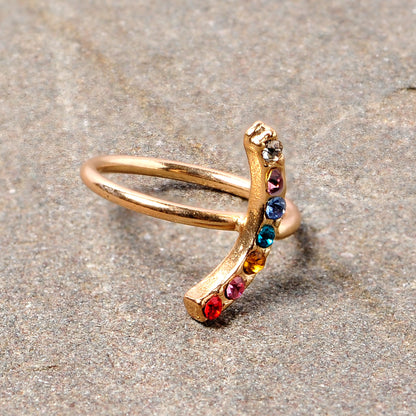 18G 3/8 Red Blue CZ Gem Gold Tone Rainbow Arc Nose Hoop