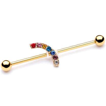 14G Red Blue Gem Gold Tone Rainbow Arc Industrial Barbell 38mm