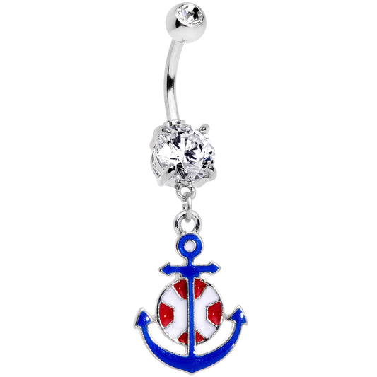 Clear Gem Blue Red Life Ring Anchor Nautical Belly Ring