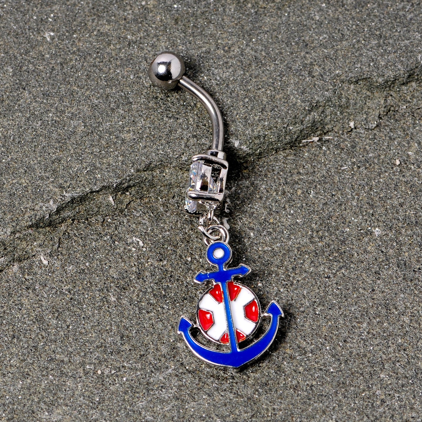 Clear Gem Blue Red Life Ring Anchor Nautical Belly Ring