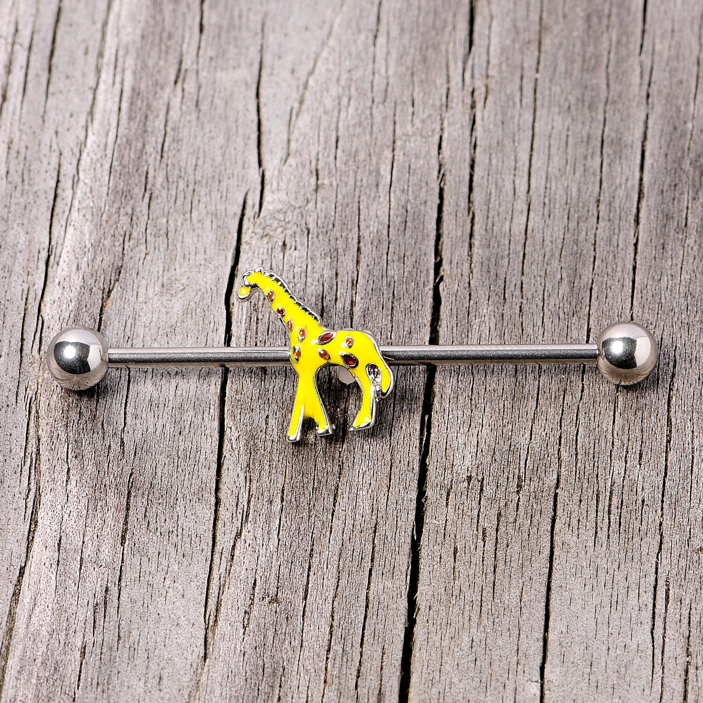 14G Yellow Brown Giraffe Industrial Barbell 38mm