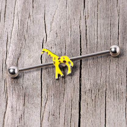 14G Yellow Brown Giraffe Industrial Barbell 38mm