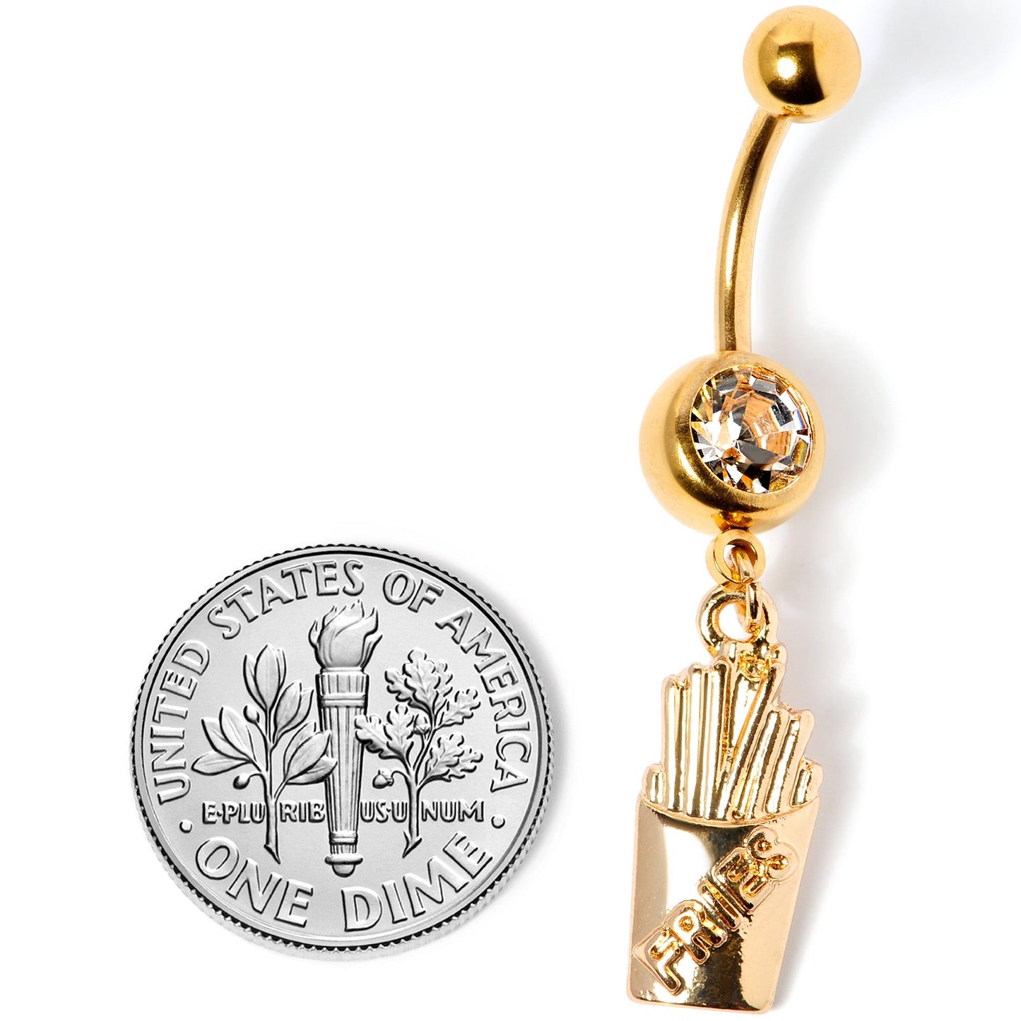 Clear Gem Gold Tone Fast Food French Fries Dangle Belly Ring