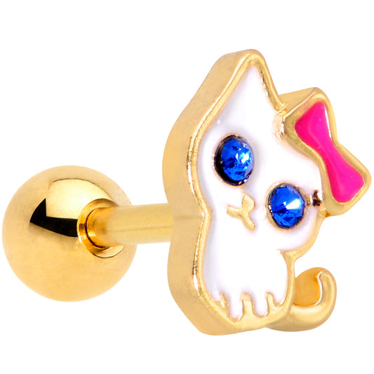 16G 1/4 Blue Gem Gold Tone Sweet Kitty Cat Cartilage Tragus