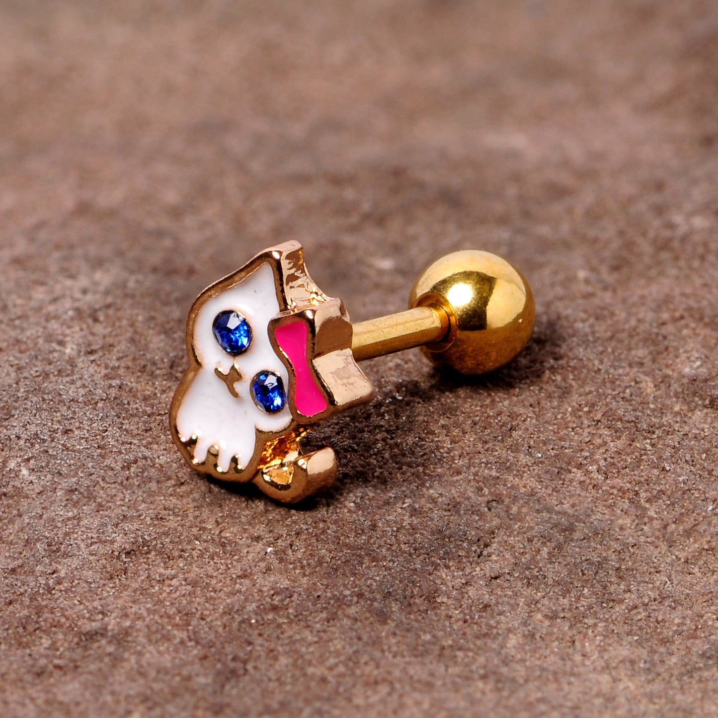 16G 1/4 Blue Gem Gold Tone Sweet Kitty Cat Cartilage Tragus