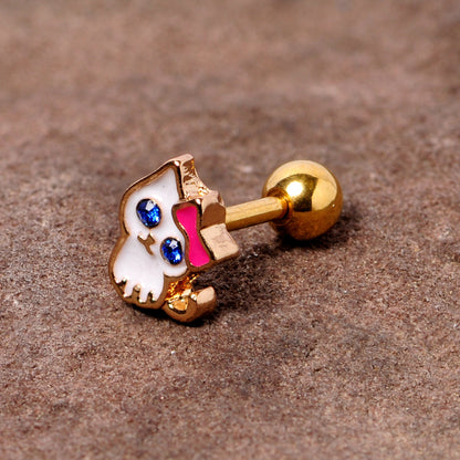 16G 1/4 Blue Gem Gold Tone Sweet Kitty Cat Cartilage Tragus
