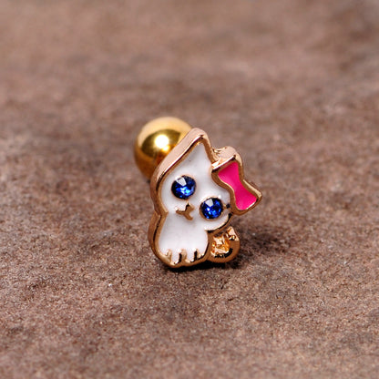 16G 1/4 Blue Gem Gold Tone Sweet Kitty Cat Cartilage Tragus