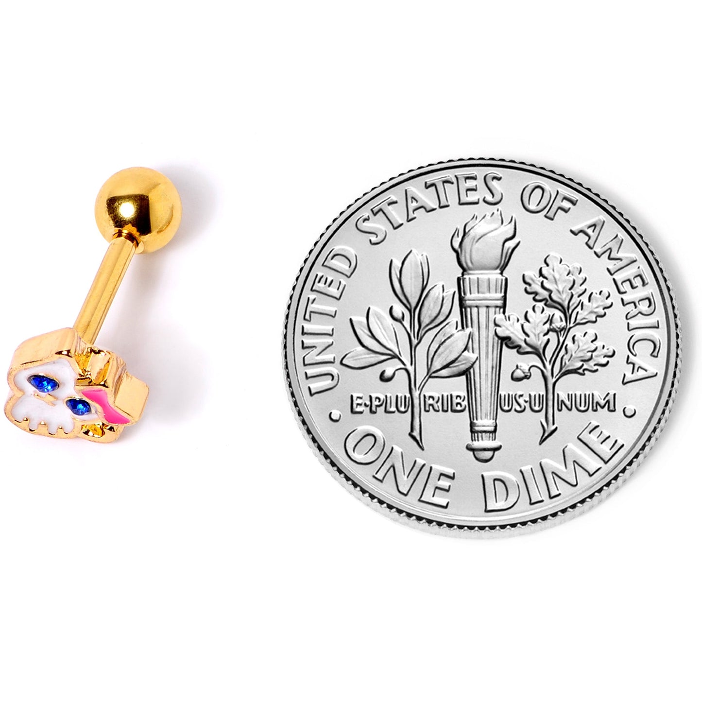 16G 1/4 Blue Gem Gold Tone Sweet Kitty Cat Cartilage Tragus