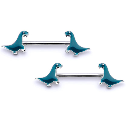 14G 9/16 Darling Green Dinosaur Barbell Nipple Ring Set