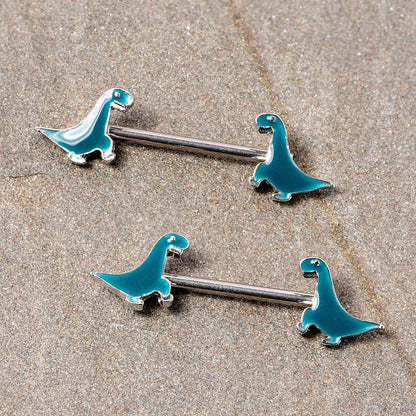 14G 9/16 Darling Green Dinosaur Barbell Nipple Ring Set