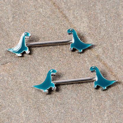 14G 9/16 Darling Green Dinosaur Barbell Nipple Ring Set