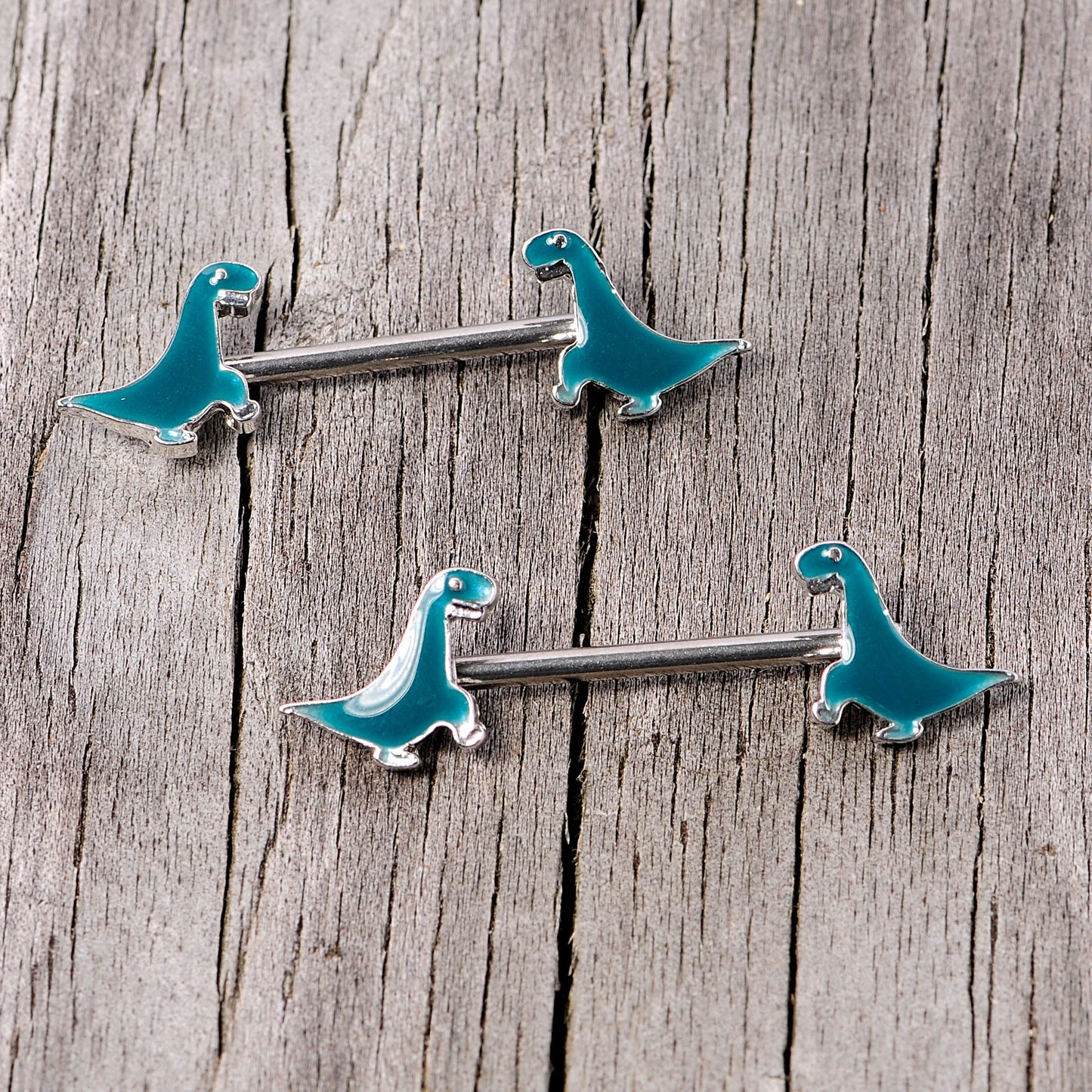 14G 9/16 Darling Green Dinosaur Barbell Nipple Ring Set