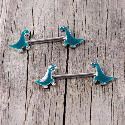 14G 9/16 Darling Green Dinosaur Barbell Nipple Ring Set