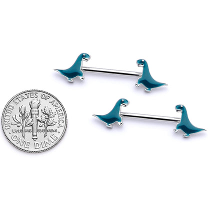 14G 9/16 Darling Green Dinosaur Barbell Nipple Ring Set