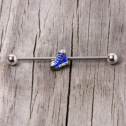 14G Blue High Top Sneaker Industrial Barbell 38mm