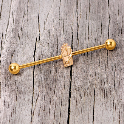 14G Gold Tone Fast Food French Fries Industrial Barbell 38mm