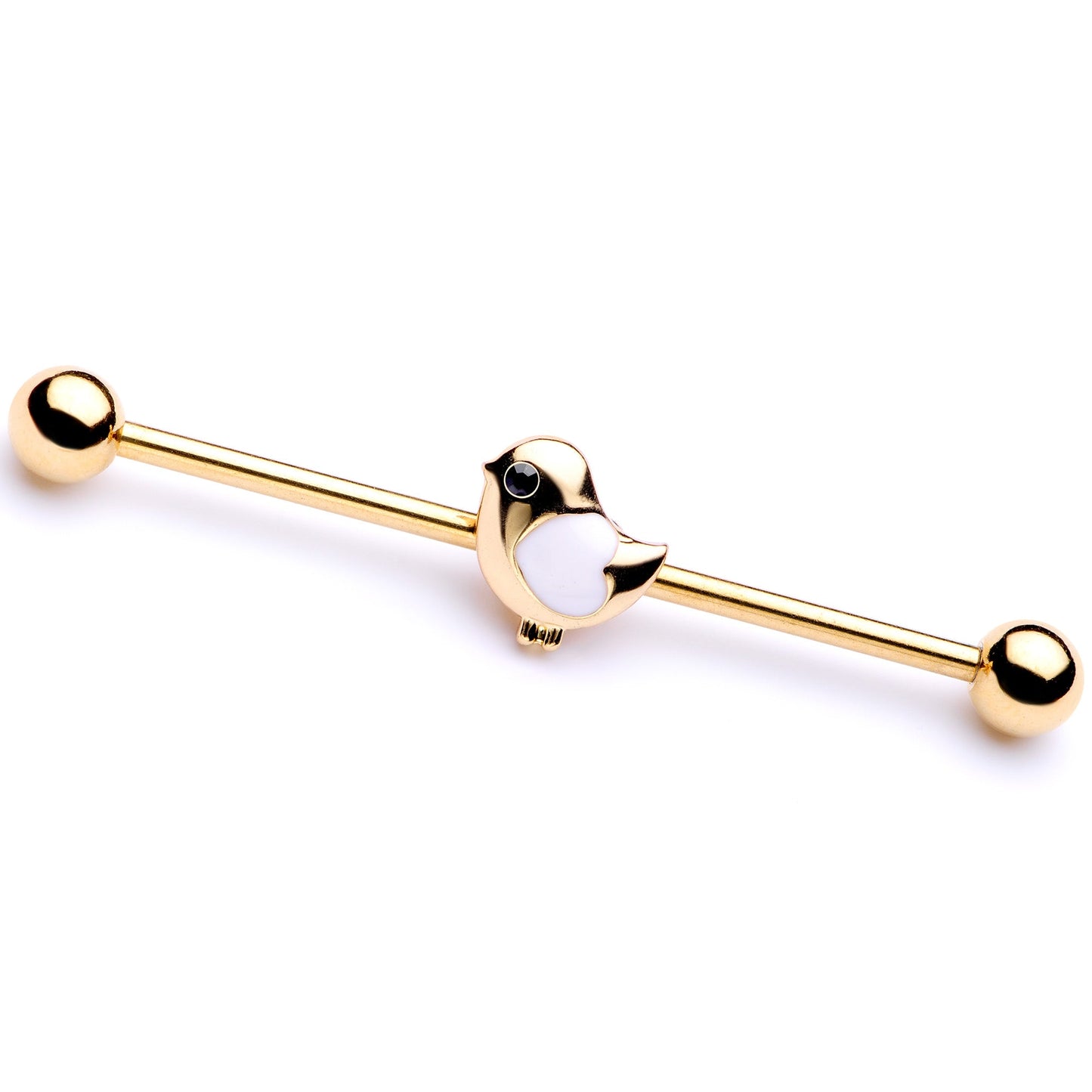 14G Black Gem Gold Tone Baby Bird Industrial Barbell 38mm