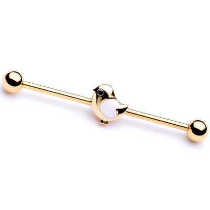 14G Black Gem Gold Tone Baby Bird Industrial Barbell 38mm