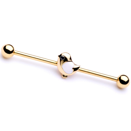 14G Black Gem Gold Tone Baby Bird Industrial Barbell 38mm