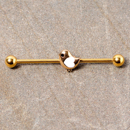14G Black Gem Gold Tone Baby Bird Industrial Barbell 38mm