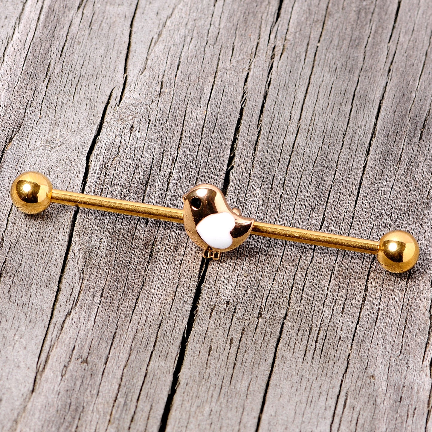 14G Black Gem Gold Tone Baby Bird Industrial Barbell 38mm