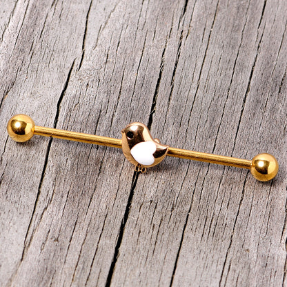 14G Black Gem Gold Tone Baby Bird Industrial Barbell 38mm