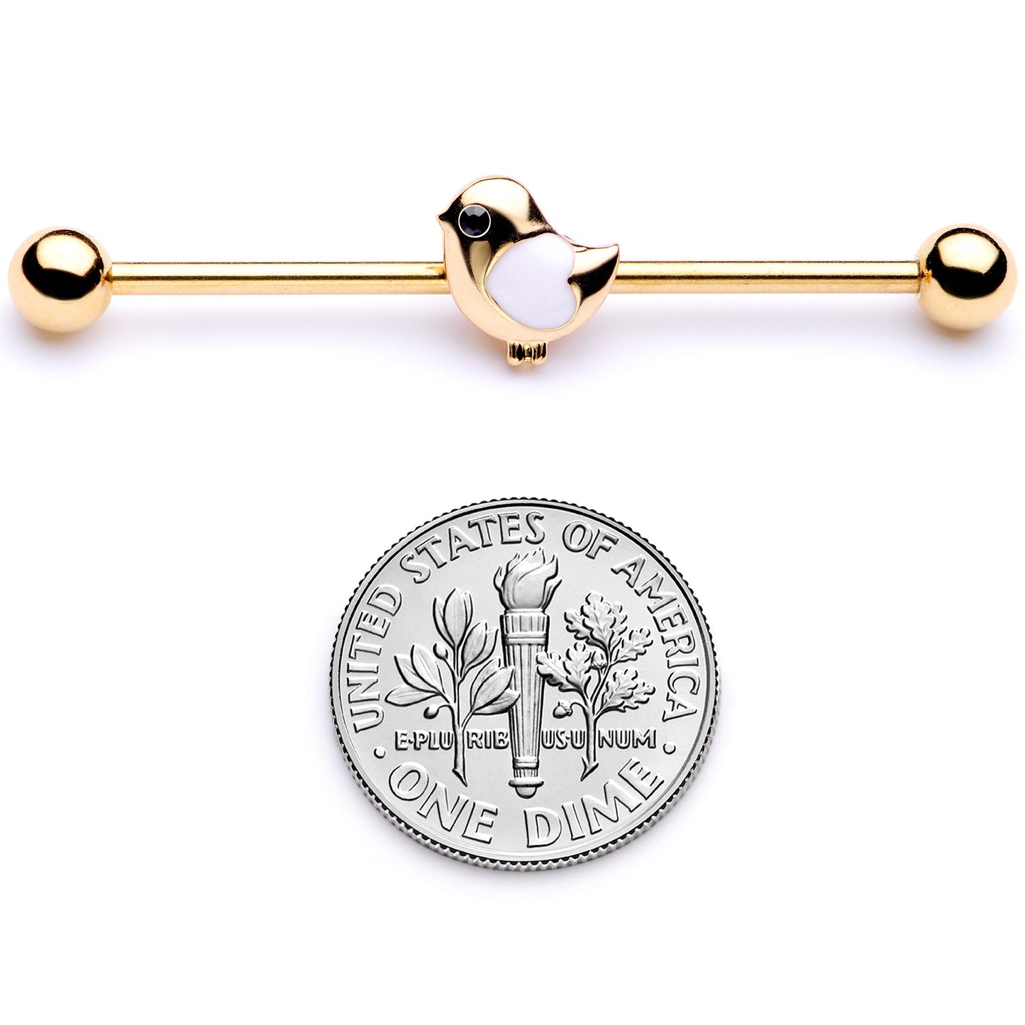 14G Black Gem Gold Tone Baby Bird Industrial Barbell 38mm