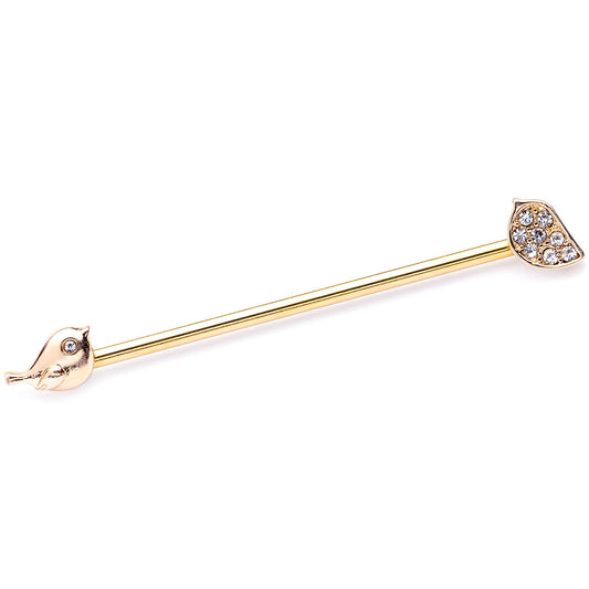 14G Clear Gem Gold Tone Little Birds Industrial Barbell 38mm