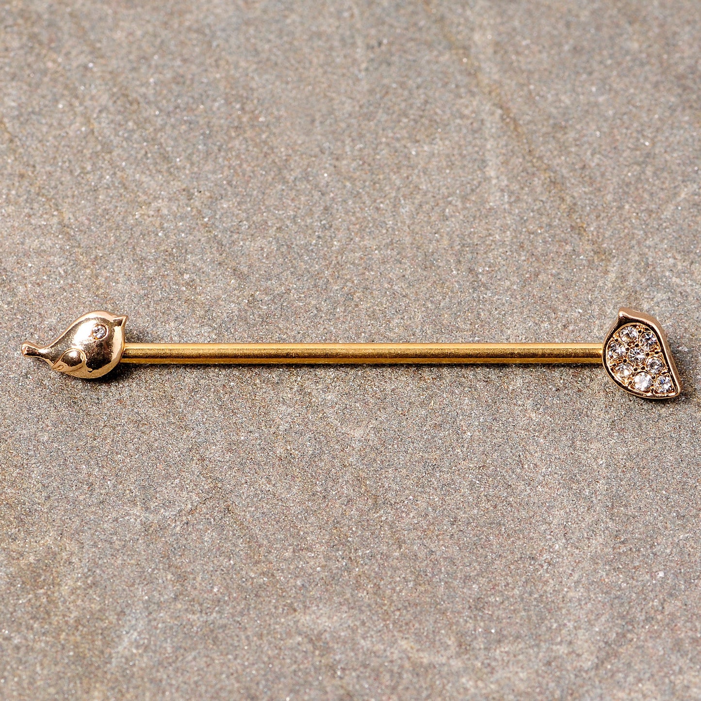 14G Clear Gem Gold Tone Little Birds Industrial Barbell 38mm