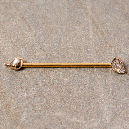 14G Clear Gem Gold Tone Little Birds Industrial Barbell 38mm