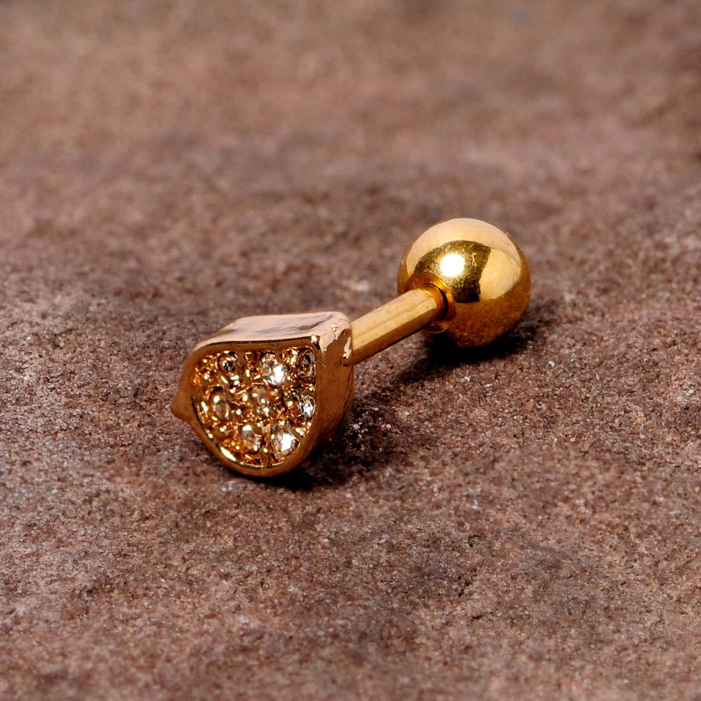 16G 1/4 Clear CZ Gem Gold Tone Swirl Cartilage Tragus Earring