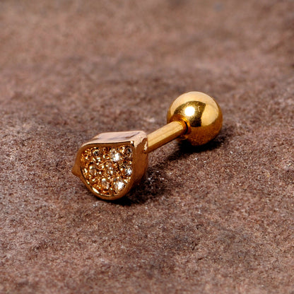 16G 1/4 Clear CZ Gem Gold Tone Swirl Cartilage Tragus Earring