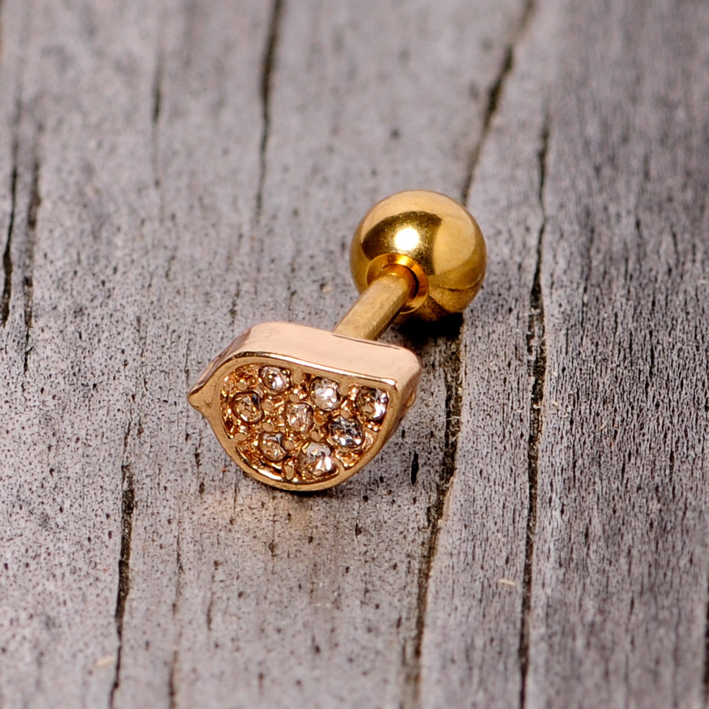 16G 1/4 Clear CZ Gem Gold Tone Swirl Cartilage Tragus Earring