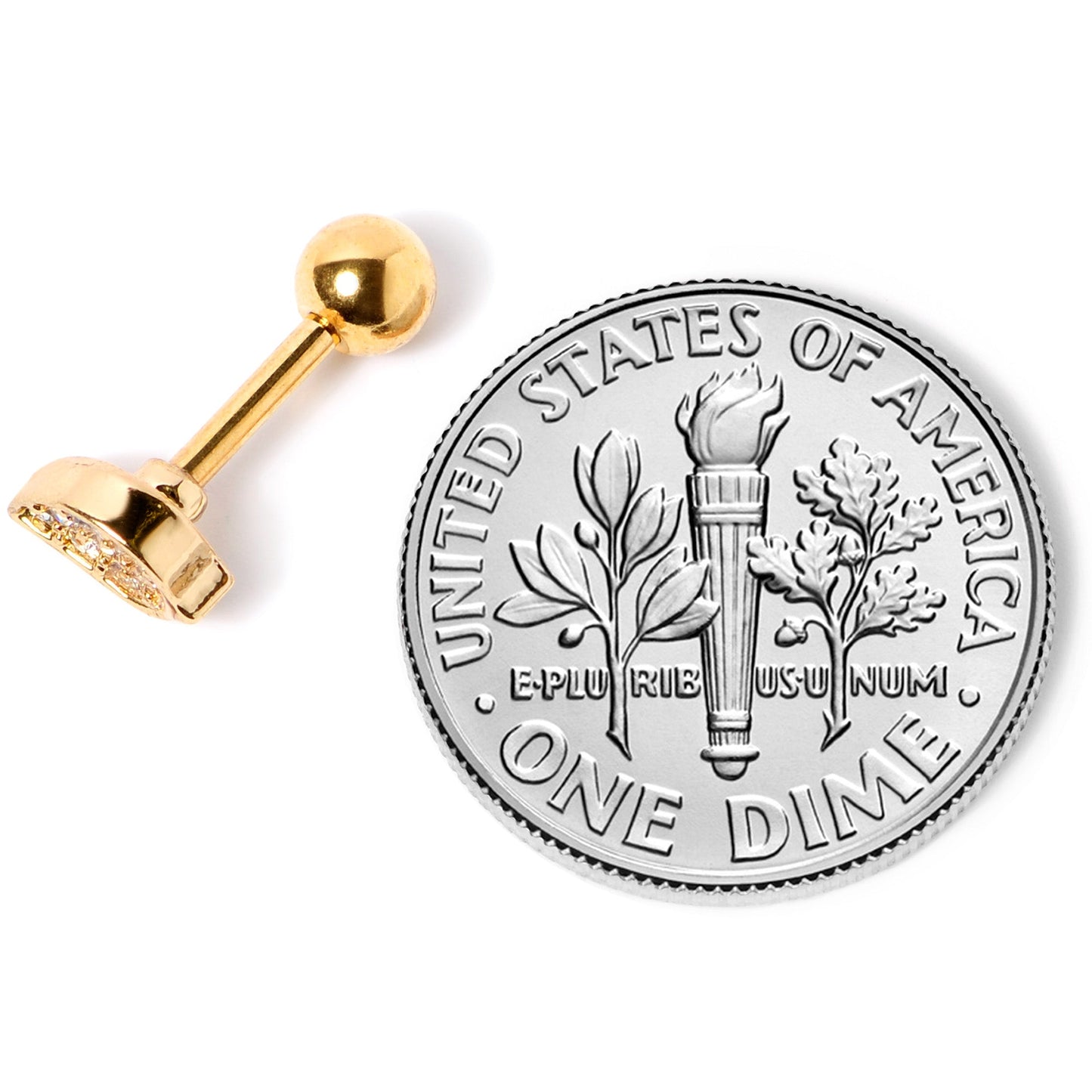 16G 1/4 Clear CZ Gem Gold Tone Swirl Cartilage Tragus Earring