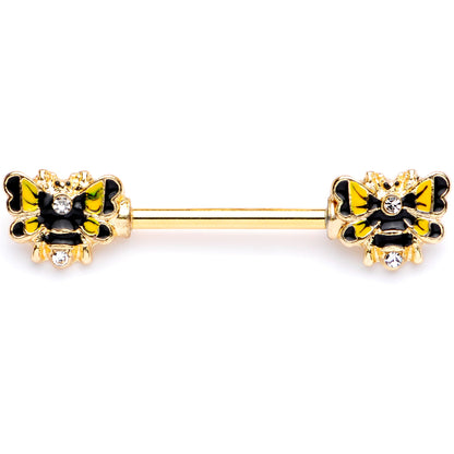 14G 9/16 Clear Gem Gold Tone Butterfly Barbell Nipple Ring Set